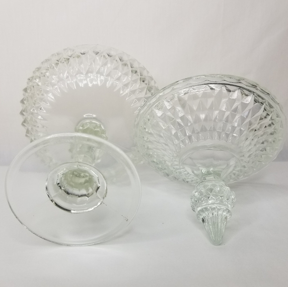 Vintage Indiana Glass Clear Glass Diamond Point Pedestal Compote Candy Dish Lid - Picture 6 of 11